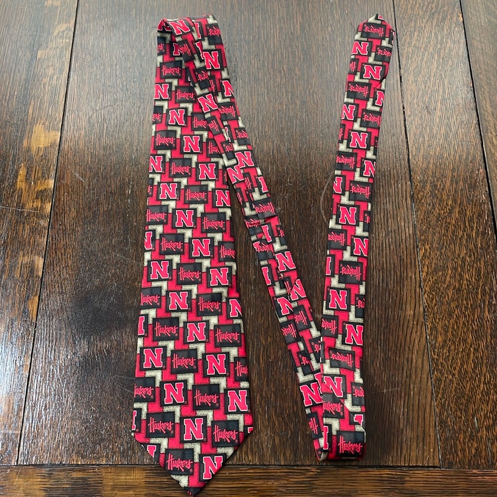 Eagle's Wings neck tie, Nebraska Husker's red/black tie, 100% silk